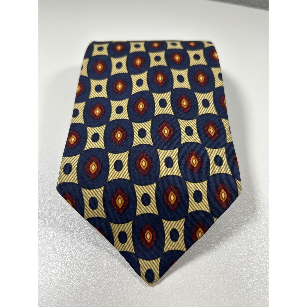 Anselmo Dionisio Milano Silk Tie Navy Blue Gold Burgundy Geometric Italy
